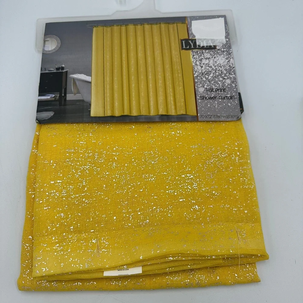 Sally‎ Bath Collection Lydia Shower Curtain 70x72 Yellow Silver Foil Print Glam